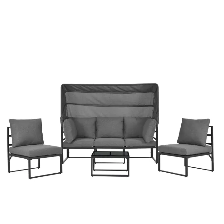 Juego de muebles de Jardín Sunny Island Taburetes y Mesa con Toldo Juego de 4 muebles de Salón para Balcón y Jardín Muebles de patio Weather resistant gris Incluye todos los muebles de Jardín - 1