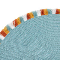 Cofan Pack de 6 salvamanteles individuales  Bajoplatos redondos  Color: azul  Salvamanteles con flecos de colores  Diámetro: 38 cm - details 2