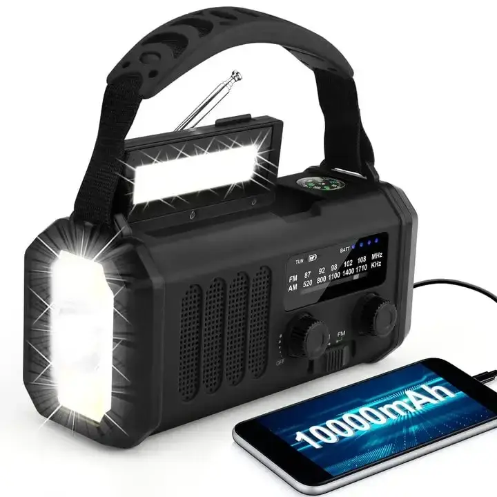 Radio De Emergencia Con Solar Y Remojo Portátil AM/FM/NOAA Con Linterna Y Lámpara De Lectura SOS Para Uso Doméstico Y Al Aire Libre 10000mAh - 1