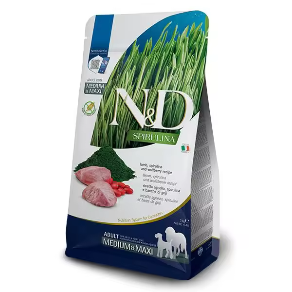FARMINA N&D DOG SPIRULINA MEDIUM MAXI CORDERO 2KG / CORDERO, SPIRULINA Y BAYAS DE GOJI - 1