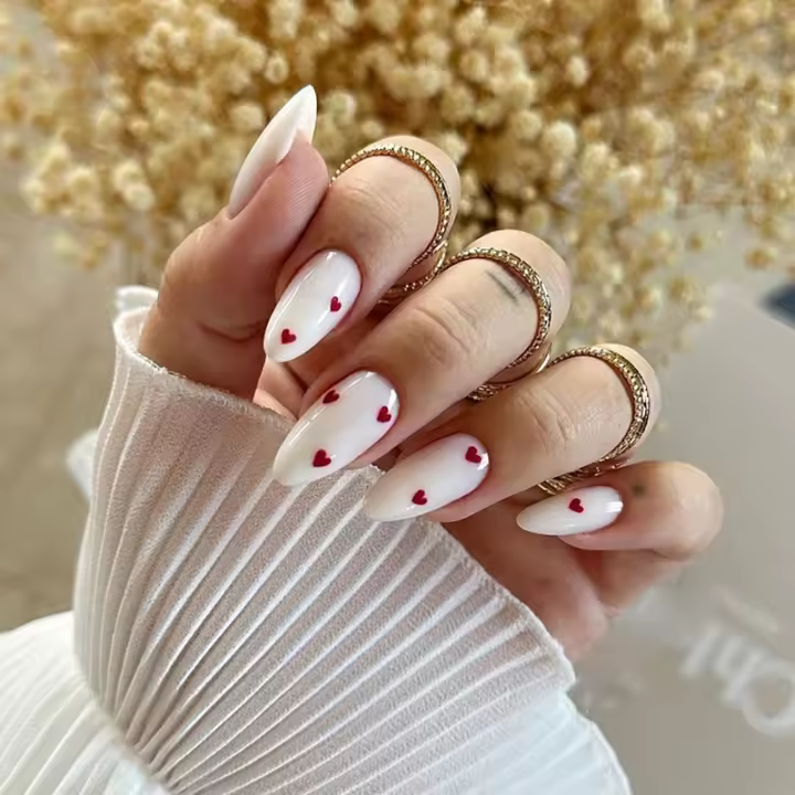 Juego De 24 Piezas De Uñas Postizas Rojas De Medio Longitud En Forma De Alerón Uñas Postizas Combinadas De Cabeza Redonda Y Oval Completa Cubierta - 1