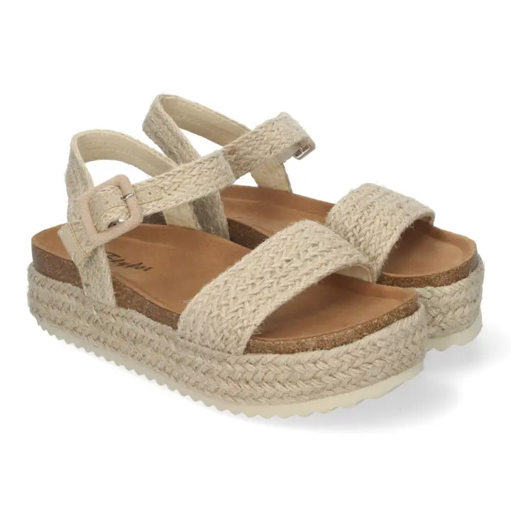 PuntoSalao Sandalias de plataforma bio en yute para mujer color beige M-257 - 1
