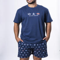 Pijama Corto de Hombre Kinanit Verano – Camiseta Azul Marino con Veleros "SEA IS IN YOUR SOUL" + Pantalón Azul – Conjunto Cómodo y Transpirable - KN-649 - details 0
