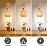 Lámpara De Pared De Bambú Natural Tejido a Mano E27 Lámpara De Techo De Cesta De Rattan Decoración De Habitación Luz De Fijación En La Pared - details 5