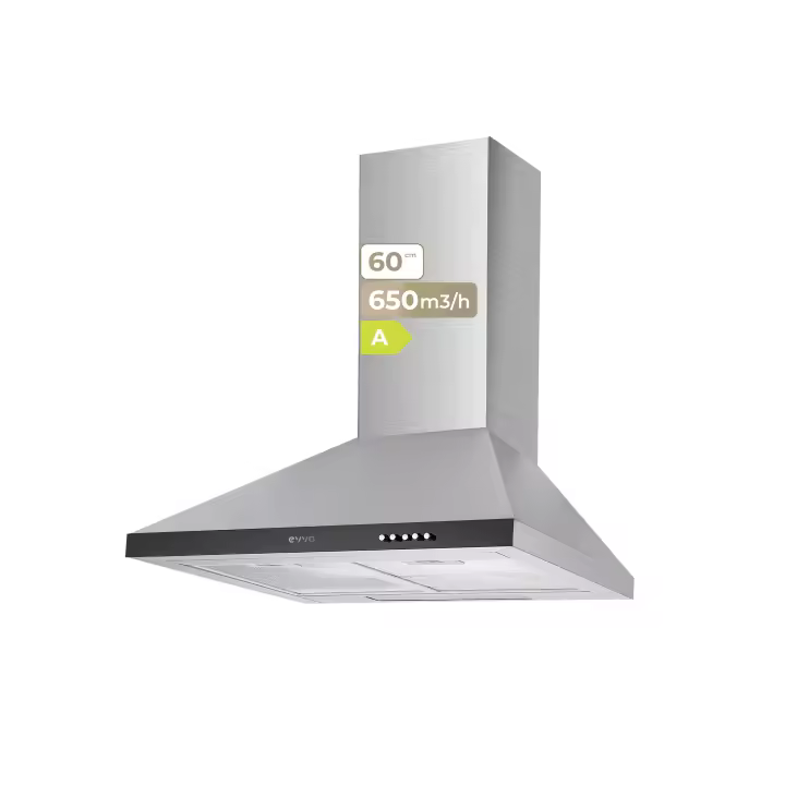 Campana Extractora EVVO CE21 Pyramid, 60 cm, Inox, 650 m³/h, 3 Velocidades, Energía A - 1
