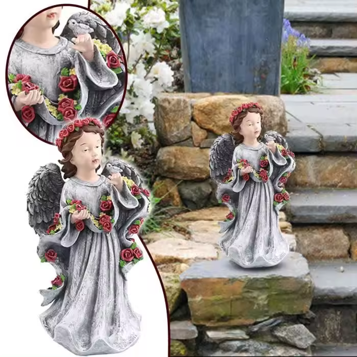 Como se muestra, estatua de ángel de jardín, figura de niña de las flores de resina, adorno para decoración del césped del hogar FHH210518003cbas - 1