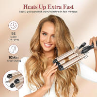 Rizador De Pelo Eléctrico Ajustable En Temperatura Con 3 Tubos Egg Roll Triple Barrel Wanda Para Estilo De Ondas Y Rizos Cerámica Tourmalina - details 2