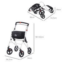 HOMCOM Andador para Ancianos Plegable de Aluminio Andador para Personas Mayores con 4 Ruedas y Bandeja Andador con Altura Ajustable Frenos de Maneta y Bolsa de Transporte Blanco - details 2