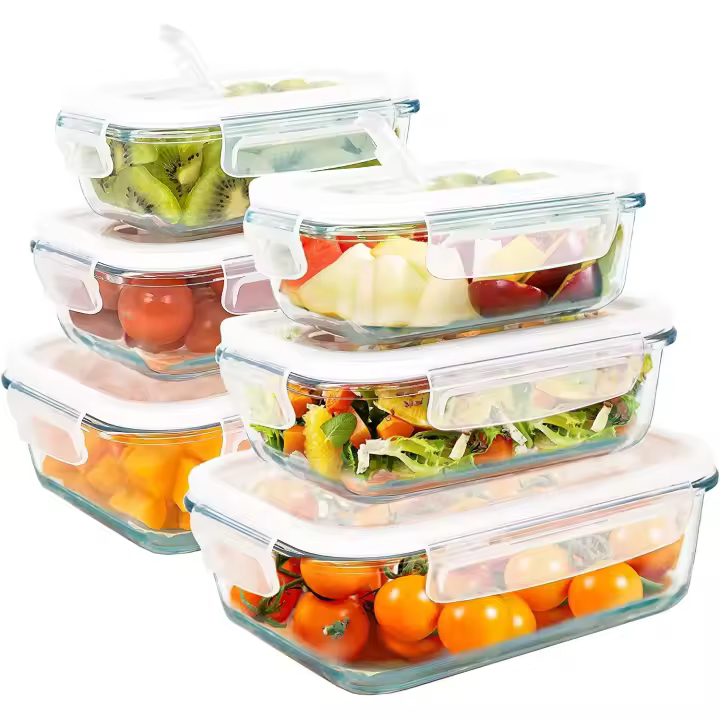 Pack 6 Tupper de Cristal. Tamaños Combinados (1 + 0,6 + 0,36 L). Con válvula de Vapor. Tuppers Aptos para Microondas, Horno y Lavavajillas - 1