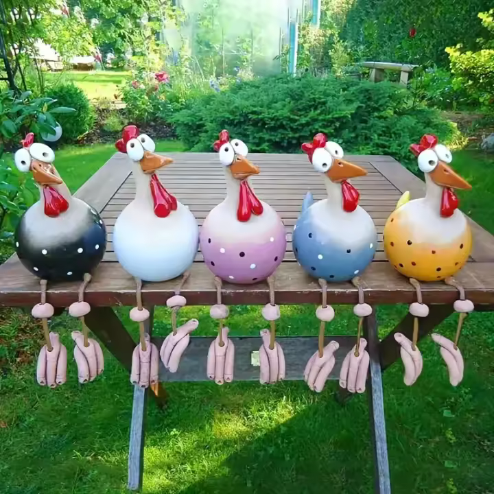 Figuras De Gallo Con Piernas Largas Creativas En Resina ABS Escultura Para Jardín Decoración De Jardín Con Ojos Grandes Y Divertida Para Patio Y Exterior - 1