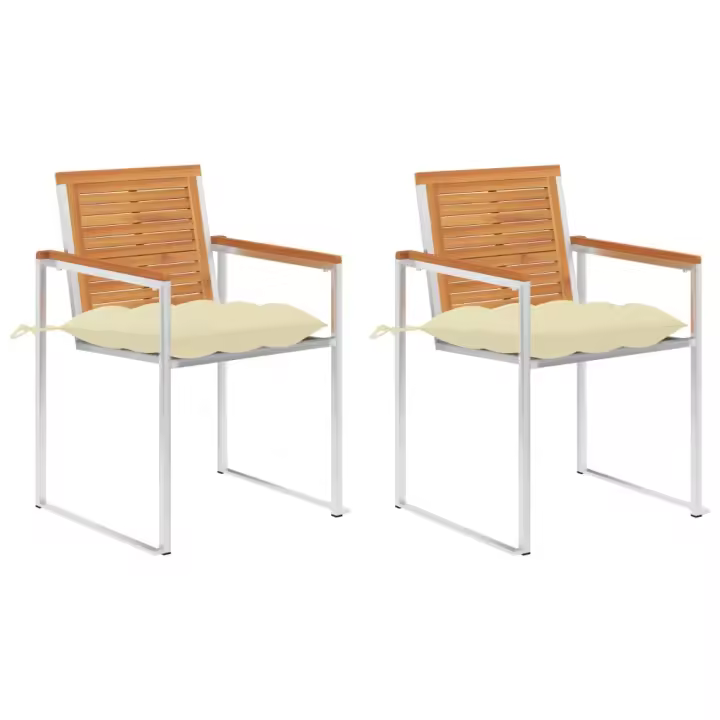 vidaXL Sillas de jardín con cojines 2 uds madera maciza acacia y acero - 1