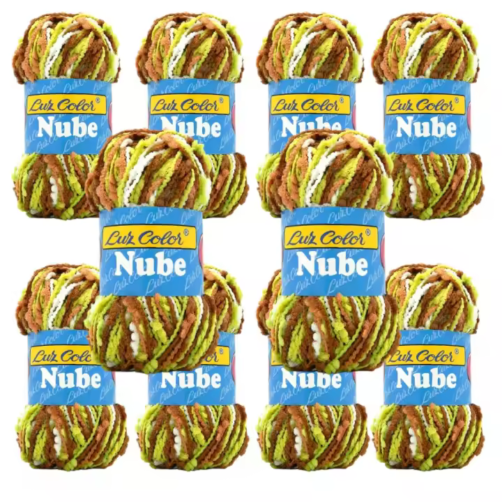 Lote 10 Ovillos Multicolor marrón verde nube – Hilo Seda Suave con Nylon Premium  50g - 95m  Agujas 4-5 mm  LANAS LUZ COLOR - 1