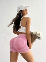 Shorts De Fitness Sand Washed Sin Costuras Para Mujer Cintura Alta Levantamiento De Caderas Deporte Y Salud Verano Exterior - details 7