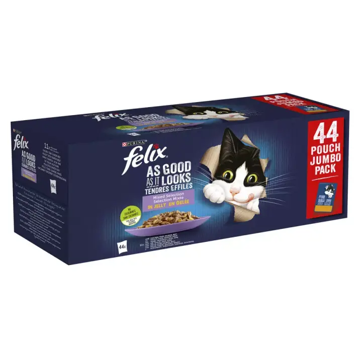 FELIX  Fantastic - Selección de Sabores en Gelatina (44 x 85 gr) (Pollo, Buey, Atún y Salmón) Sabor mixto - 1