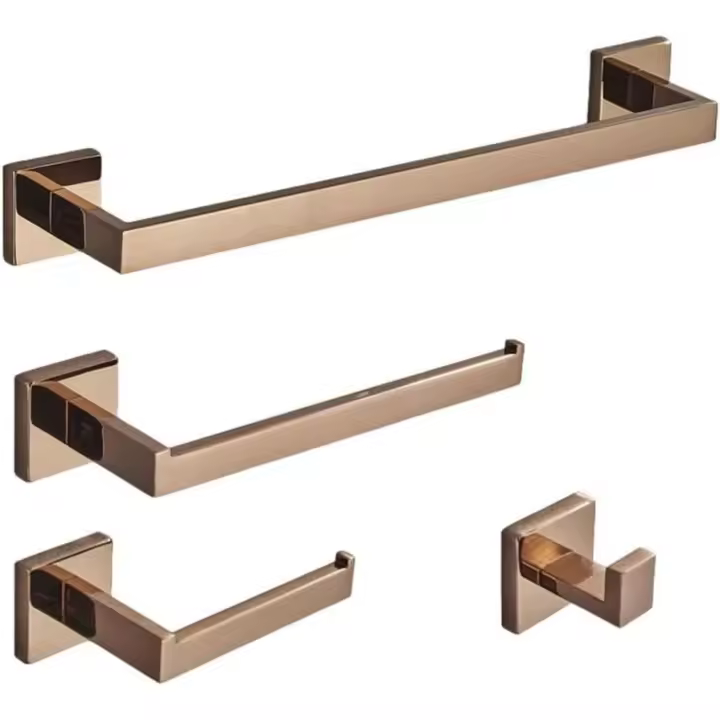 Juego de Accesorios de baño de Oro Rosa Gancho para Bata de Acero Inoxidable Barra para Toallas Portarrollos de Papel higiénico Anillo para Toallas Accesorios de baño, Oro Rosa Cepillado D, como se m - 1