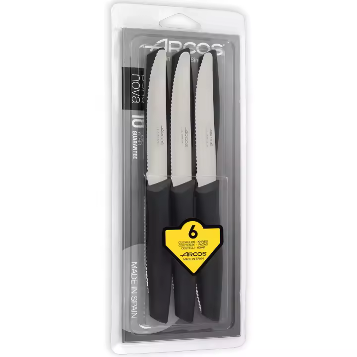 ARCOS Nova - Set de 6 Cuchillos de Mesa (110 mm) - Hoja Dentada de Acero Inoxidable Nitrum® - Mango de Polipropileno (PP) - 1