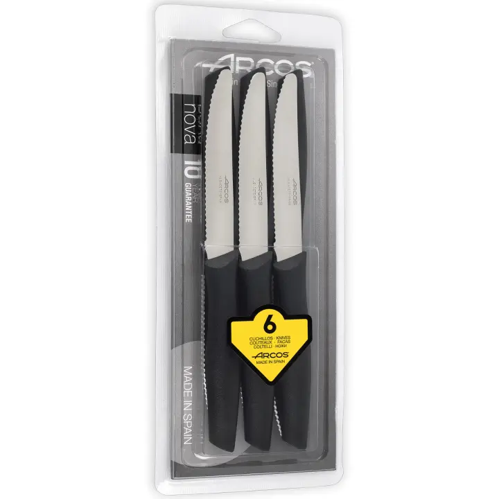 ARCOS Nova - Set de 6 Cuchillos de Mesa (110 mm) - Hoja Dentada de Acero Inoxidable Nitrum® - Mango de Polipropileno (PP) - 1