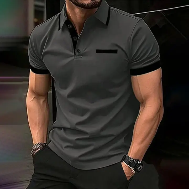 Camisa Polo Casual Para Hombre Verano Primavera Cuello En V Manga Corta Bolsillos Falsos Estampado Negocios Transpirable - 1