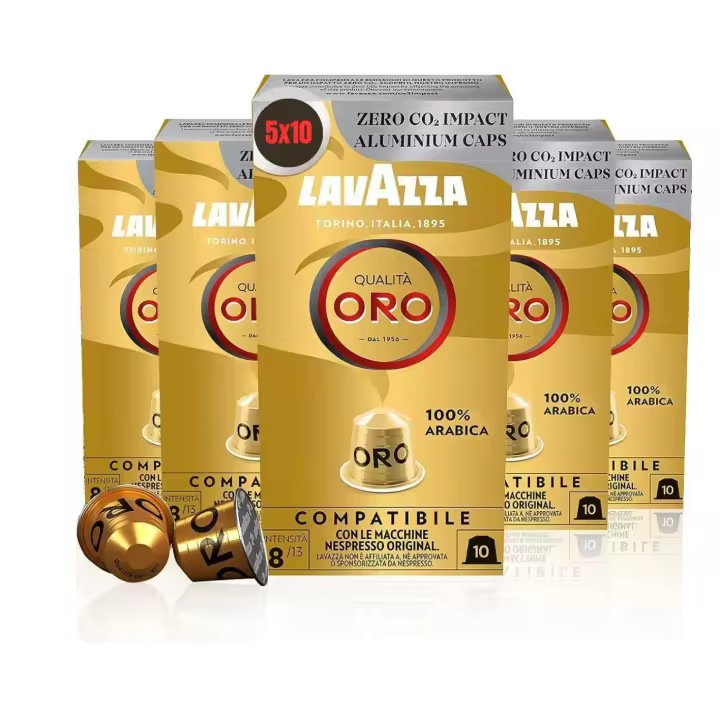 Lavazza Qualità Oro 50x Capsulas Compatibles con las Máquinas de Nespresso* Original Café, con Notas Aromáticas Florales y Afrutadas, 100% Arábica, Intensidad 8, Tueste Ligero - 1