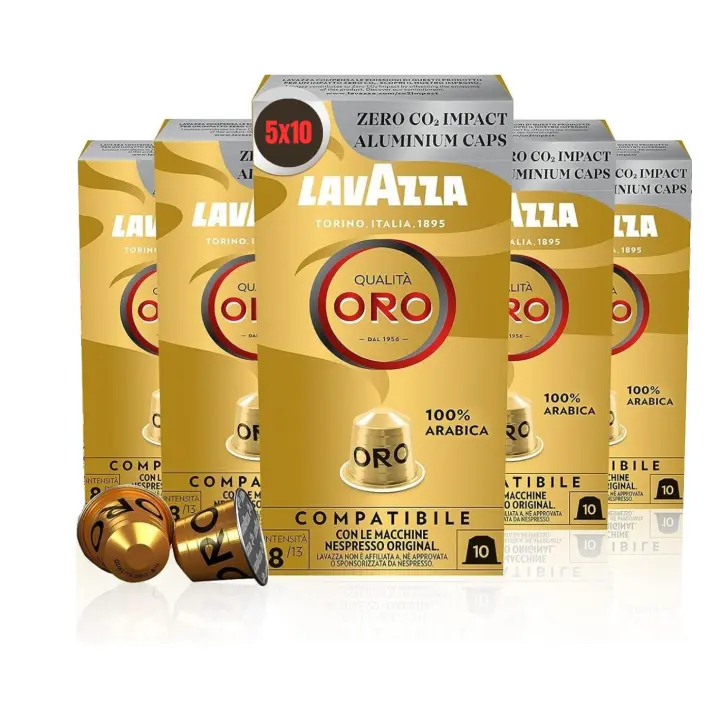 Lavazza Qualità Oro 50x Capsulas Compatibles con las Máquinas de Nespresso* Original Café, con Notas Aromáticas Florales y Afrutadas, 100% Arábica, Intensidad 8, Tueste Ligero - 1