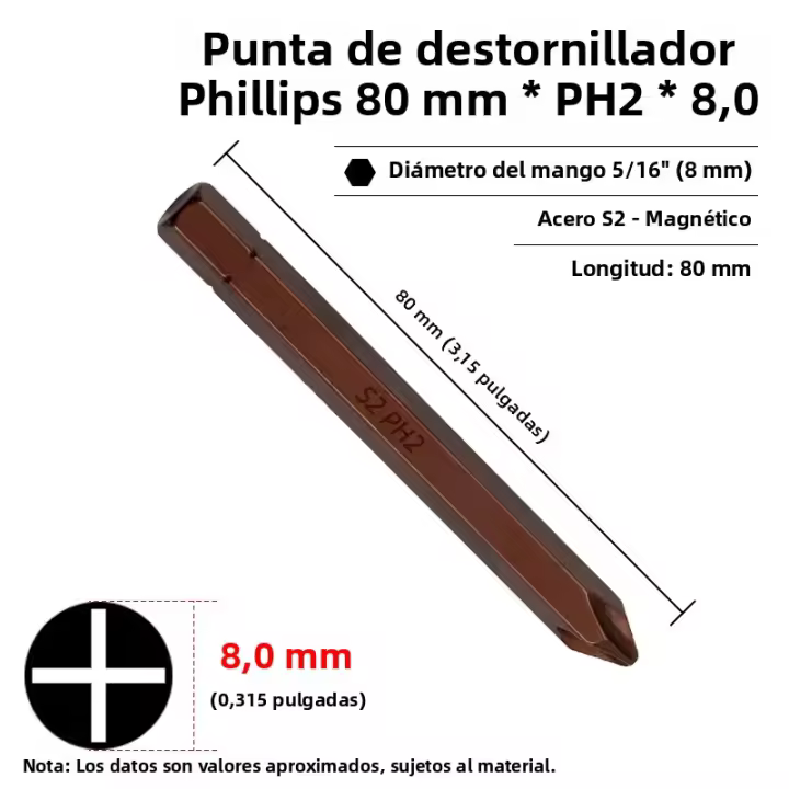 Juego De 3 Piezas De Brocas De Destornillador Eléctrico Con Efecto Cruzado Y Imán 8mm De Rosca Phillips S2 PH2 Herramientas Multifuncionales De Acero De Aluminio - 1