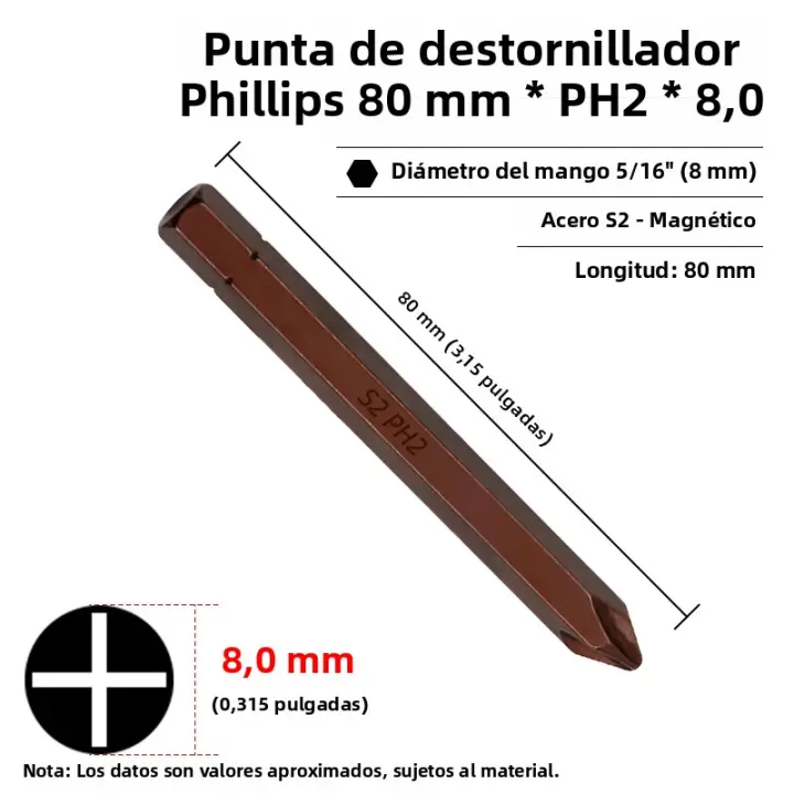 Juego De 3 Piezas De Brocas De Destornillador Eléctrico Con Efecto Cruzado Y Imán 8mm De Rosca Phillips S2 PH2 Herramientas Multifuncionales De Acero De Aluminio - 1