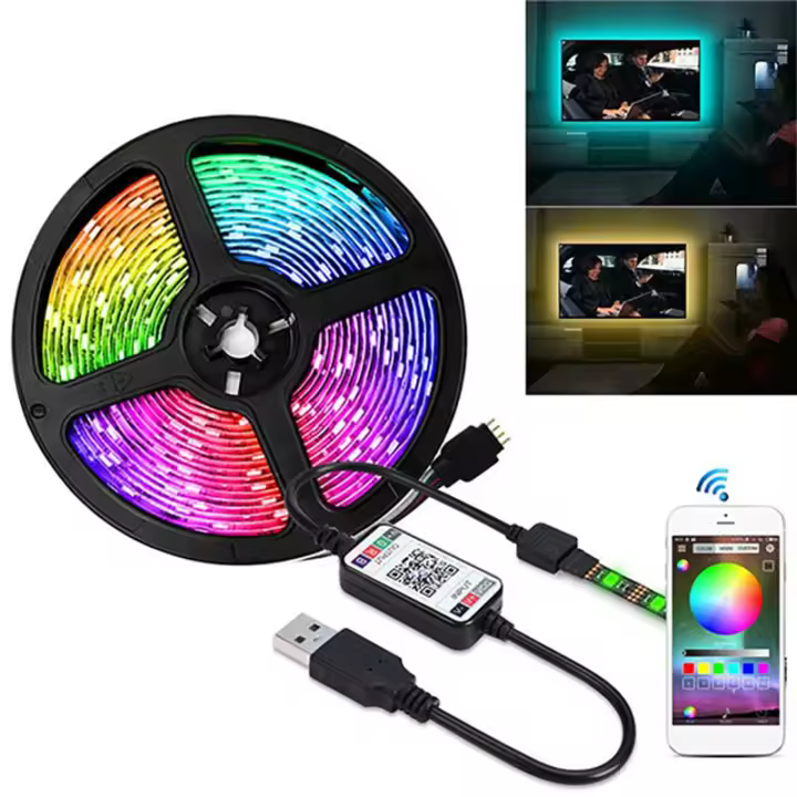 Tira De Luces LED RGB Bluetooth USB 5V Con Controlador 5050 Flexible 1M 2M 3M 4M 5M Para Iluminación De Fondo De TV Y Sala De Estar - 1