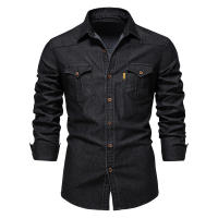 Camisa vaquera sin hierro para hombre, camisa informal de manga larga de color sólido sin hierro, nuevo estilo a la moda, 2024 - details 1