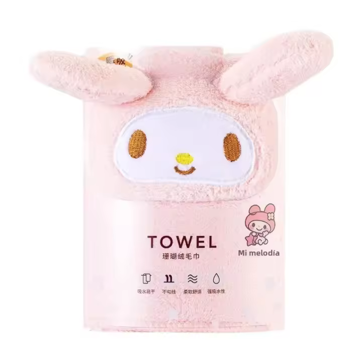 Toalla De Rostro Kuromi Melody Kt Tres Dimensiones De Veludo De Coral Suave Y Absorbente Para Niños Y Niñas Anime Kawaii Cartoon - 1
