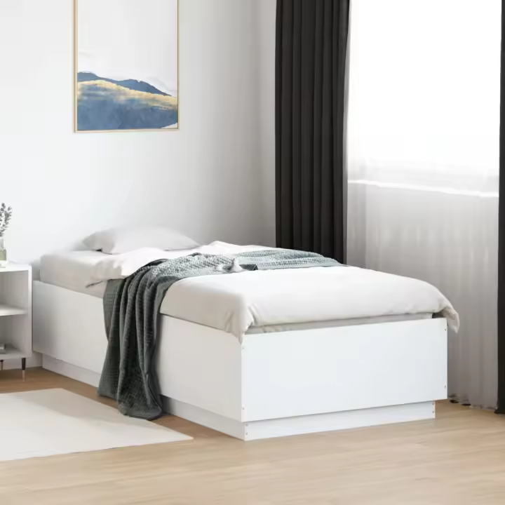 Estructura de cama con LED madera ingeniería blanco 90x190 cm - 1