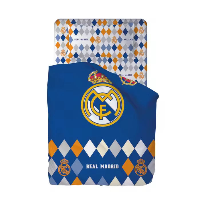 Real Madrid C.F. - Juego de Sábanas Verano Rombos (3 Piezas) Oficial 50% Algodón/50% Poliéster - 1