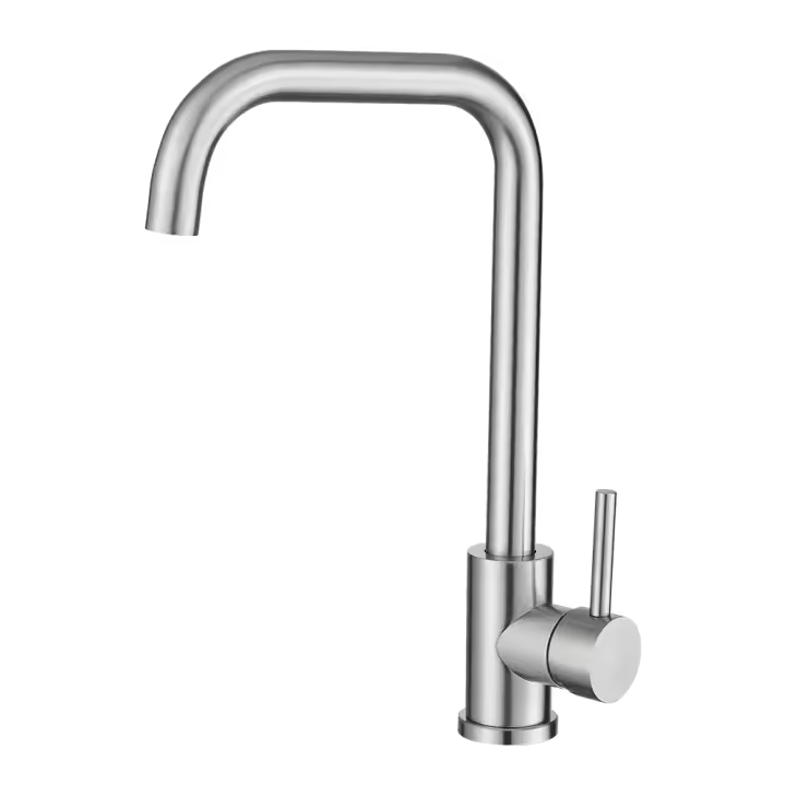 VALAZ Grifo de cocina caño en C monomando giratorio acero cepillado serie Zancara - 1