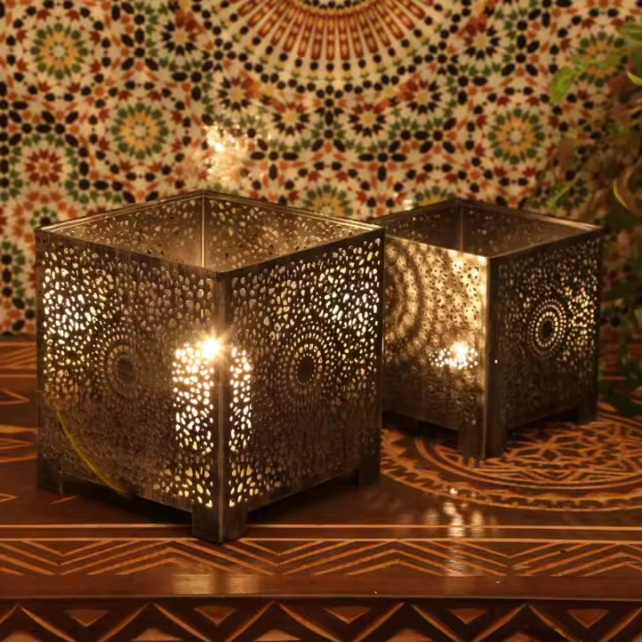 FAROL ORIENTAL FEZ - JUEGO DE 2 PORTAVELAS - 14x13x13cm - ESTILO MARROQUÍ - 1