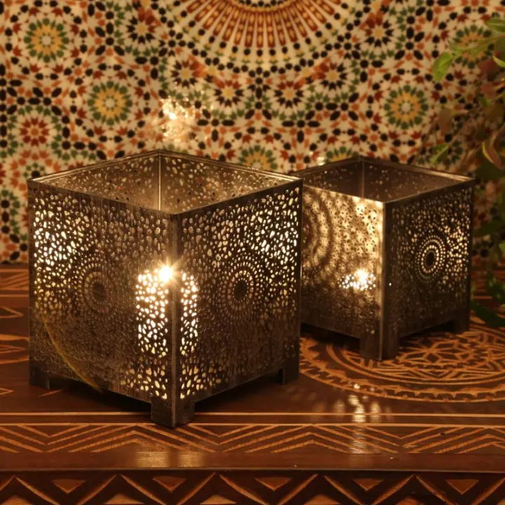 FAROL ORIENTAL FEZ - JUEGO DE 2 PORTAVELAS - 14x13x13cm - ESTILO MARROQUÍ - 1