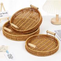 Bandeja De Alimentos De Plástico Tejida a Mano En Rattan Para Frutas Verduras Pasteles Forma Redonda Cesta De Almacenamiento Con Mango - details 19