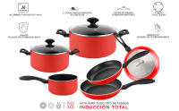 Fagor Maxima - Bateria Cocina Roja 8 Piezas, 2 Cazuelas, 2 Tapas Cristal, 3 Sartenes y un Cazo, Aluminio Forjado, Antiadherente Bicapa, Libre de PFOA - details 3