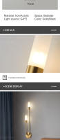 Lámpara De Pared LED Estilo Nórdico Acero Largo Tubo Acrílico Dorado Para Dormitorio Cocina Baño Sala De Estar Instalación En Pared G4 2 Cabezas - details 1