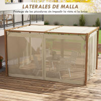 Outsunny Pérgola de Jardín 4x3 m con Marco de Aluminio Cenador para Exterior con Techo Retráctil Mosquiteras Laterales de Malla para Terraza Patio Natural - details 4