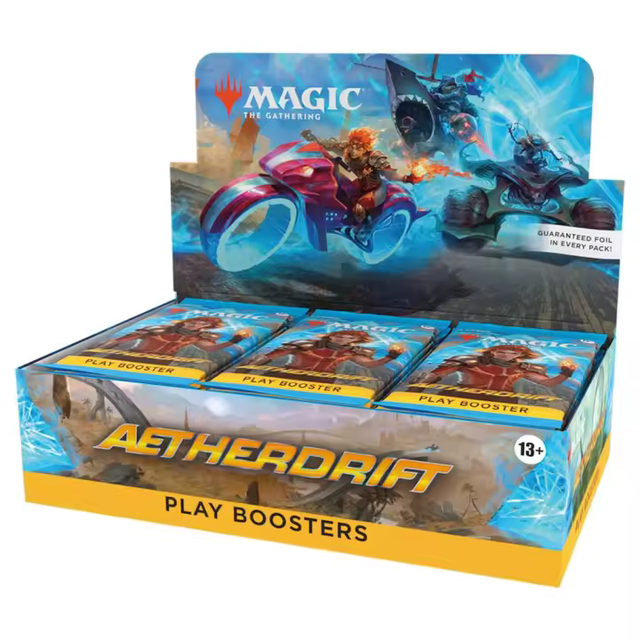 1 Box Topper con 2 cartas y 30 Aetherdrift Play Boosters, cada uno con 14 cartas de MTG y 1 ficha o carta de arte. sobres Raíz Merchan-Store - 1