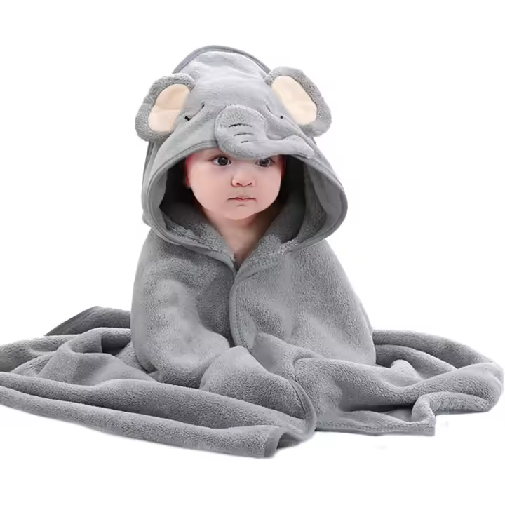 Toallas de baño para Bebe con capucha, diseño único de Animales, suaves y abrbe Entes, para recién nacidos (Niño y Niña, gris) - 1