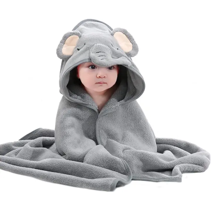 Toallas de baño para Bebe con capucha, diseño único de Animales, suaves y abrbe Entes, para recién nacidos (Niño y Niña, gris) - 1
