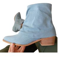 Botines para Mujer, Cowboy Azul Tejana, Primavera Verano, Tacones Bajos, Caña Baja, Punta Fina, Moda Informal Camperas - details 0