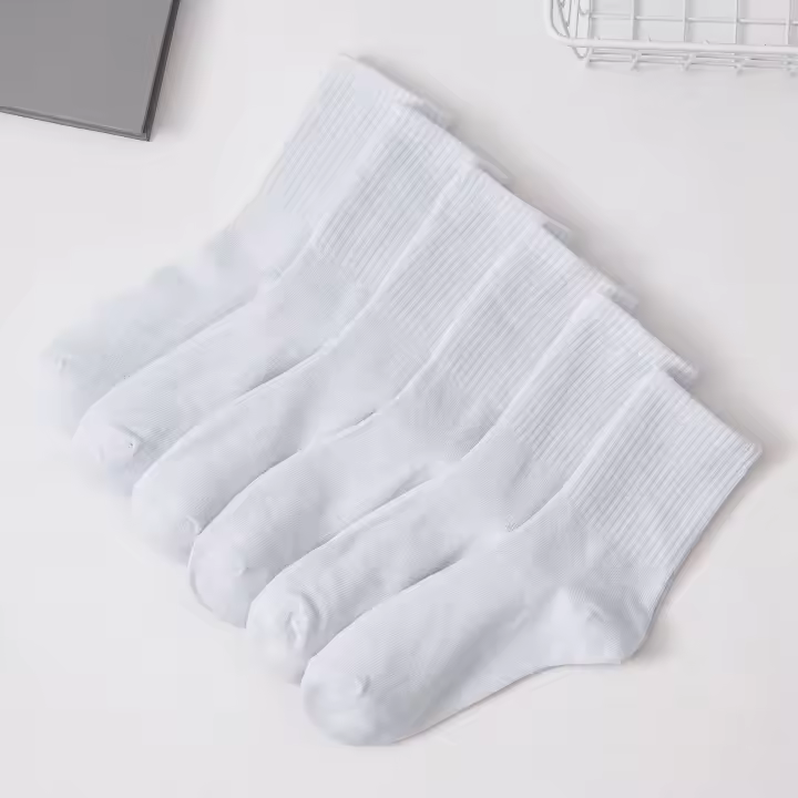6 Pares De Calcetines De Tubo Medio Para Hombres Y Mujeres En Colores Sólidos Blanco Y Negro Absorbentes De Sudor Transpirables Y Casuales - 1