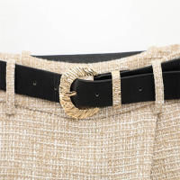 Conjunto De Vestido Y Shorts Asimétricos Para Mujer UNIZERA2025 Tweed Sin Mangas Cierre De Botones Con Cinturón Estilo Oficina Lady Verano - details 15