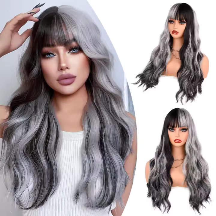 Pelucas Sintéticas Largas Ombre Rubio Platinado 26 Pulgadas Onduladas Para Mujeres Naturalista Middle Part Para Uso Diario Y Fiestas - 1