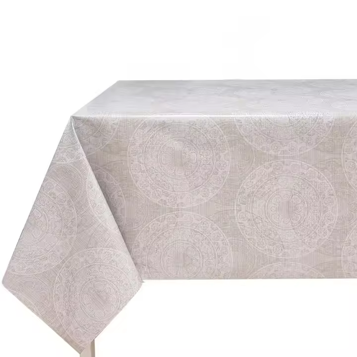 Mantel PVC, Mantel de hule impermeable, Ideal para el hogar, Cocina, Comedor, Fácil de limpiar,Apto para todas las mesas. moderno ，mandala ，gris，cream 19R - 1