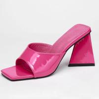 Sandalias De Mujer De Verano Con Bajo Alto Y Cierre Pull on Material De Cuero PU Suela De Goma Estilo Conciso Color Candy - details 3