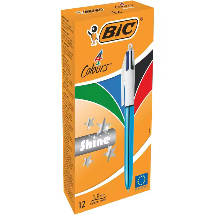 BIC 4 Colores Shine Azul Punta Media 1,0mm (Caja de 12 Uds.) - 1