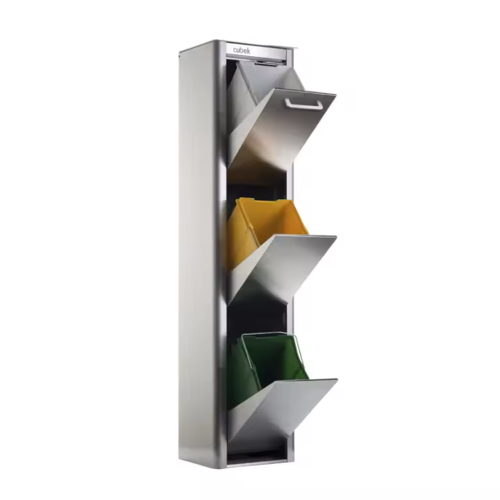 DON HIERRO - Cubo de basura y reciclaje en acero Inoxidable. 3 compartimentos de 20 litros. CUBEK- - 1