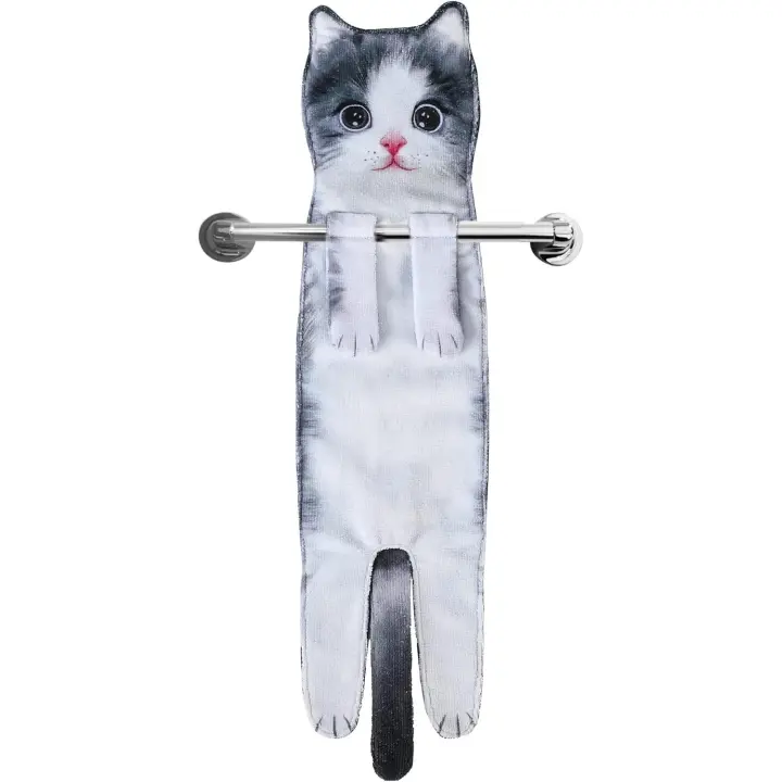 Divertidos Gatos Toalla de Mano-Decoración Gato Toalla Colgantes para Baño Trapos de Cocina-Animal Absorbente suave Toallas-regalos Graciosos Para Originales Mujer Amantes de Los Gatos-Pies Cortos - 1